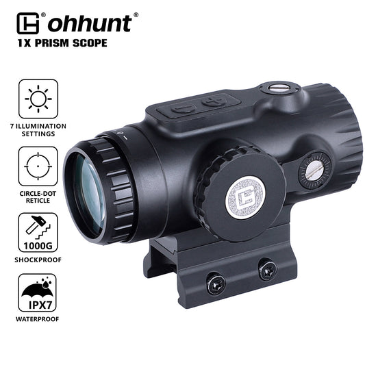 ohhunt® 1X Prism Scope with Shake Awake 2 MOA Red and Green Circle Dot Reticle