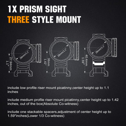 ohhunt® 1X Prism Zielfernrohr mit Shake Awake 2 MOA rotem und grünem Kreispunkt-Absehen