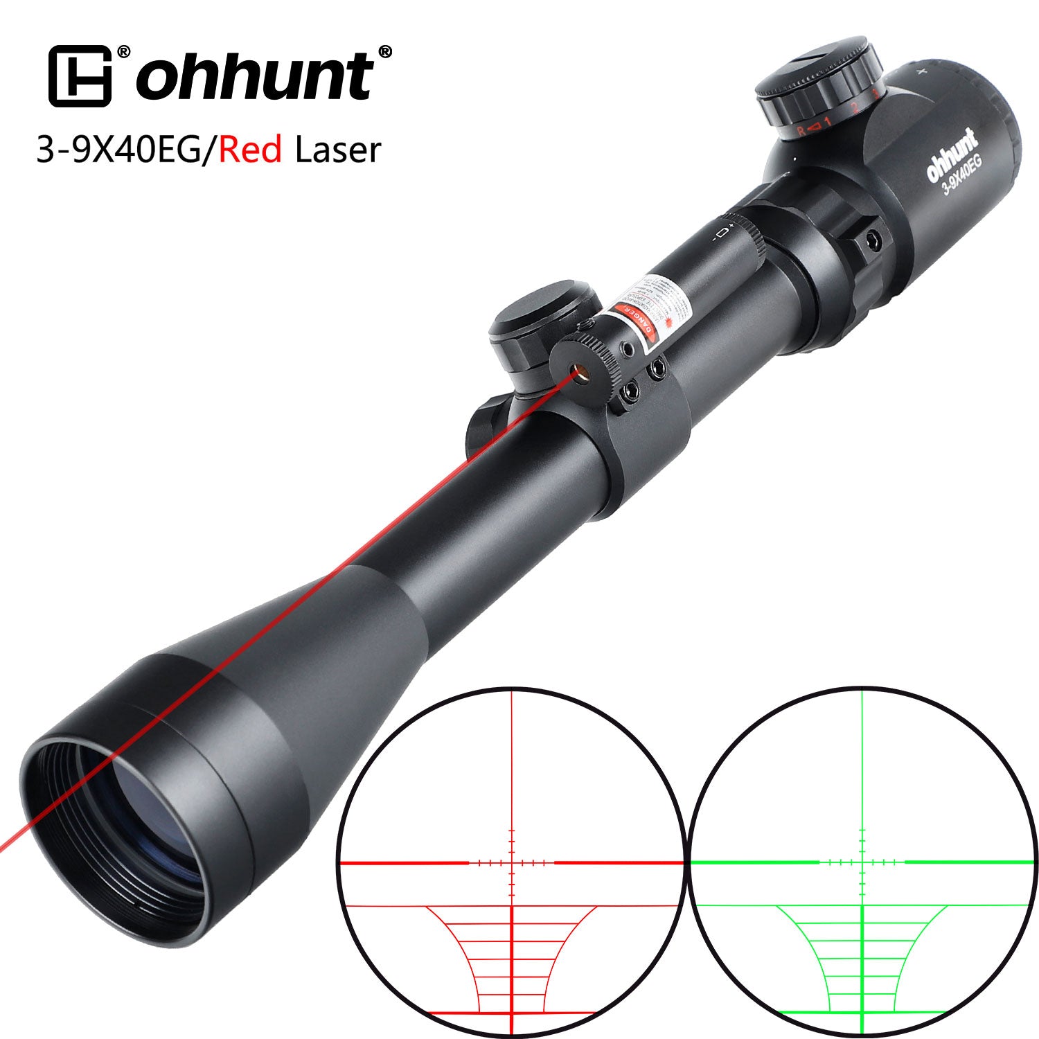 ohhunt® 3-9X40 EG Combo Rifle Scope 5 Level Red Green Rangefinding Ret