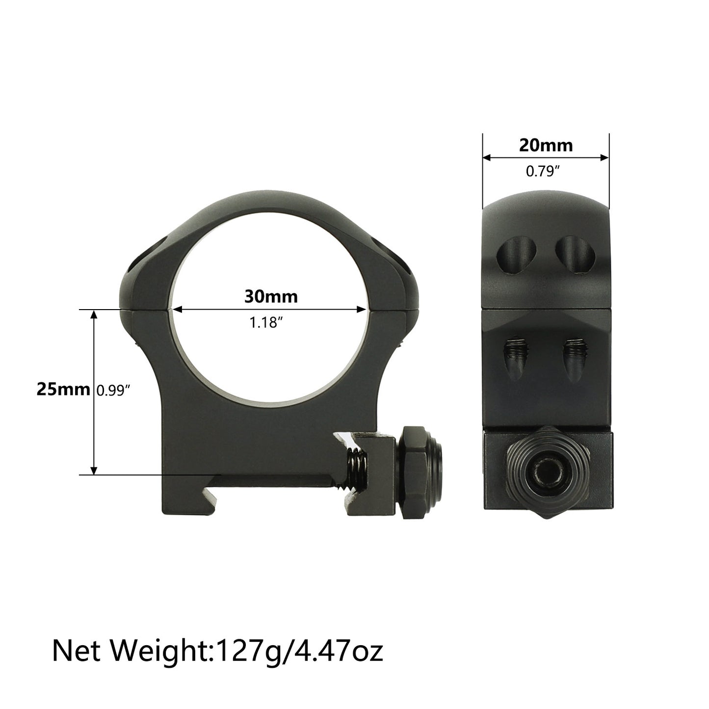 ohhunt® Pro 7075 Aluminum 30mm Scope Rings for Picatinny Rail - Medium Profile