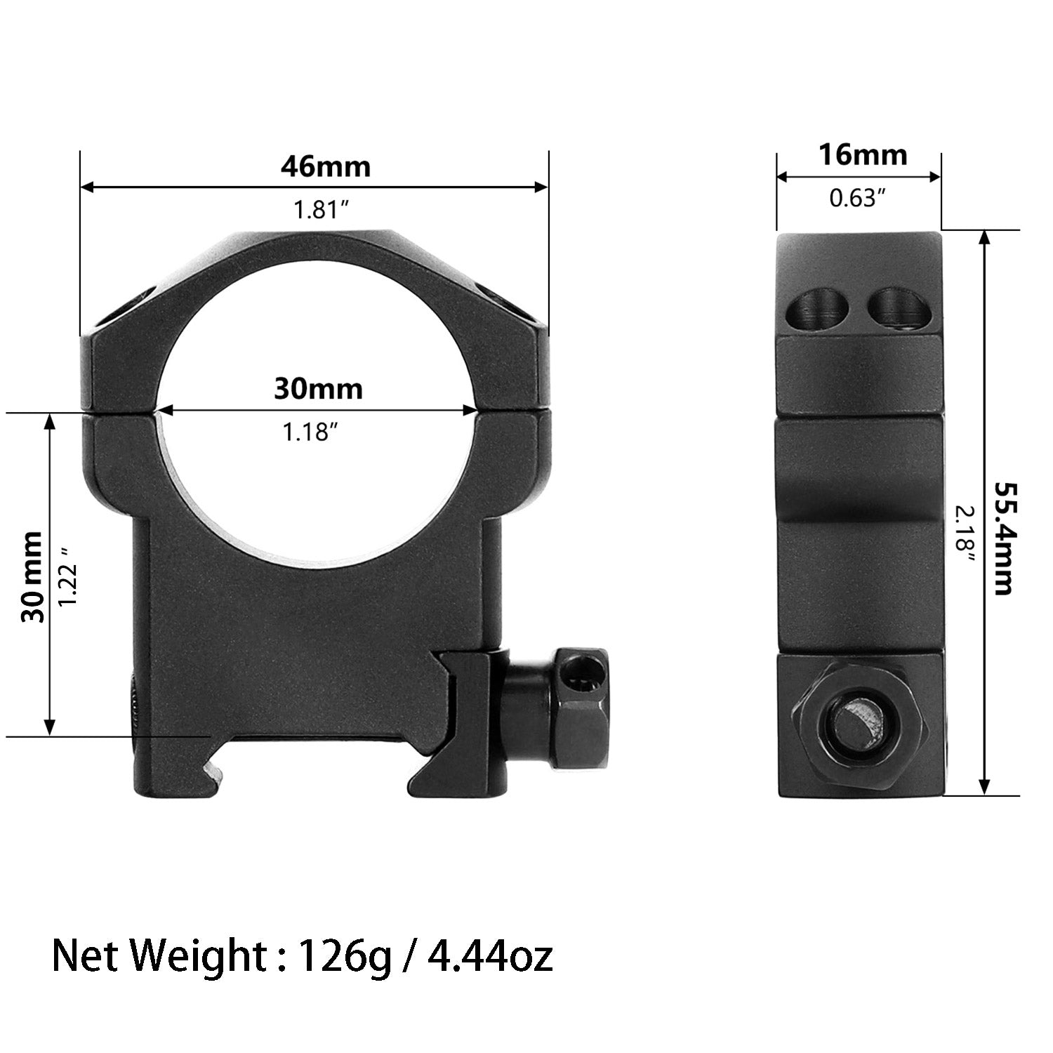 Ohhunt® Picatinny 30mm Scope Rings, Hight Medium Low Profile