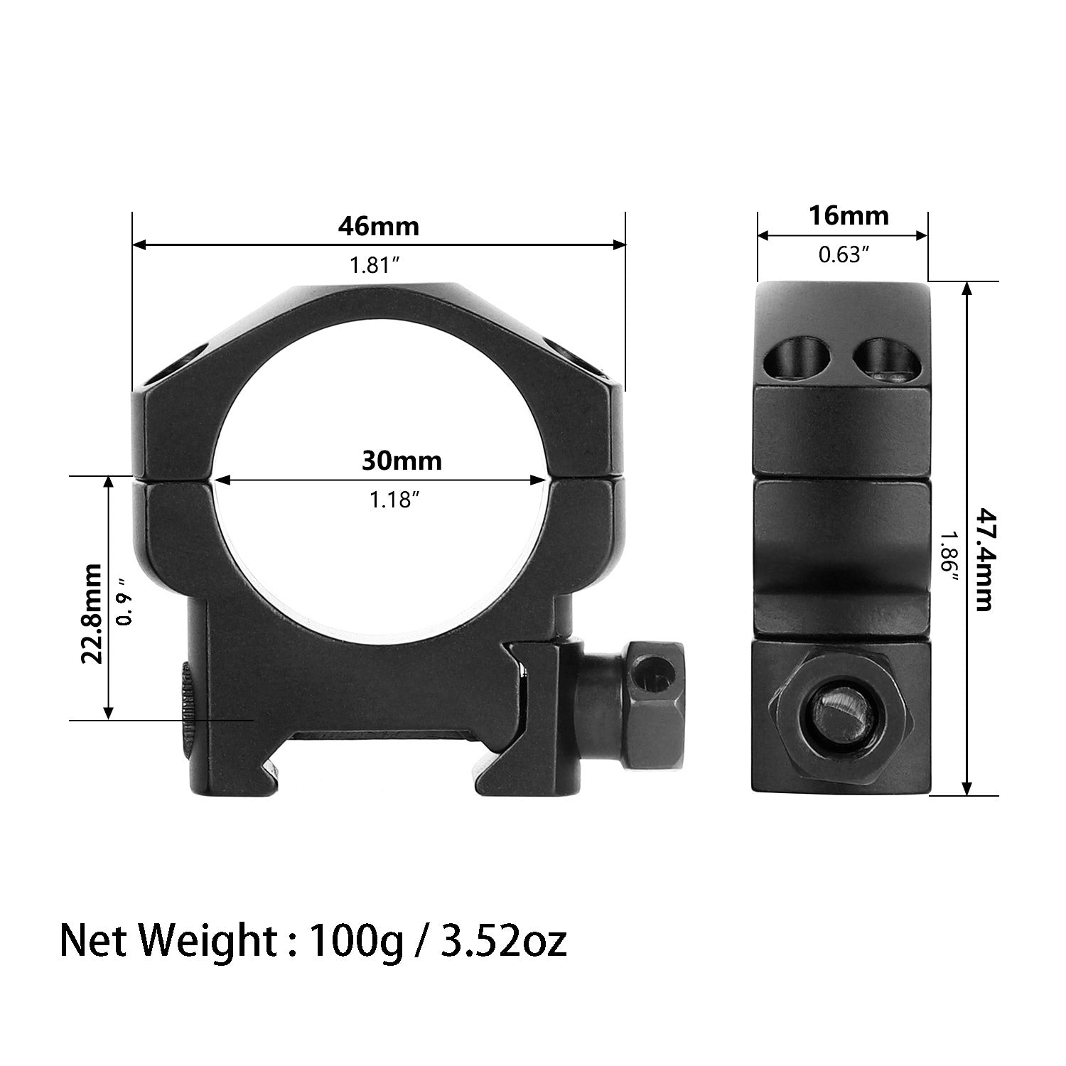 ohhunt® Picatinny 30mm Scope Rings, Hight Medium Low Profile