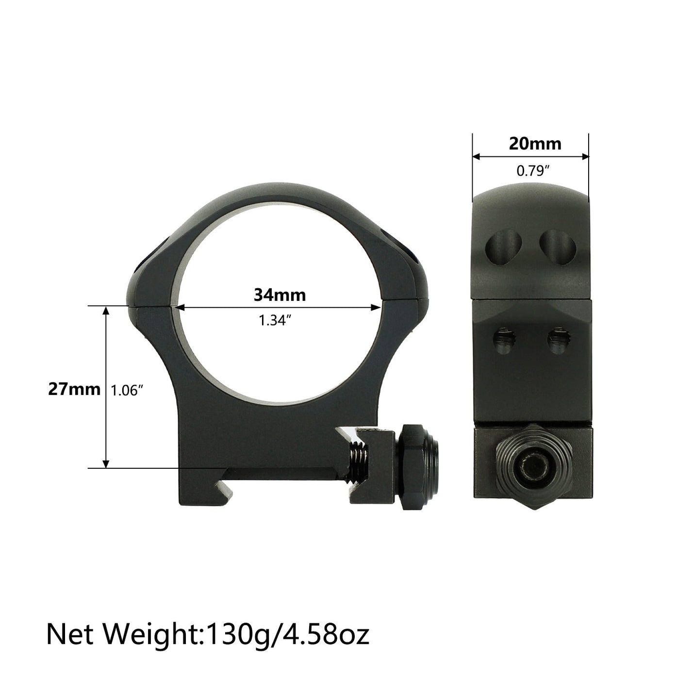 ohhunt® Pro 7075 Aluminum 34mm Scope Rings for Picatinny Rail - High M