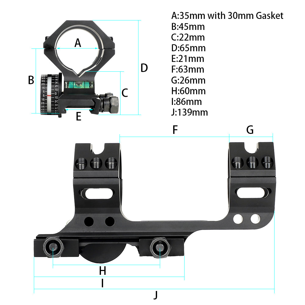 ohhunt® 35mm Cantilever Scope Mount with Angle Cosine Indicator Bubble Level Scope Gasket for 34mm 30mm Dia