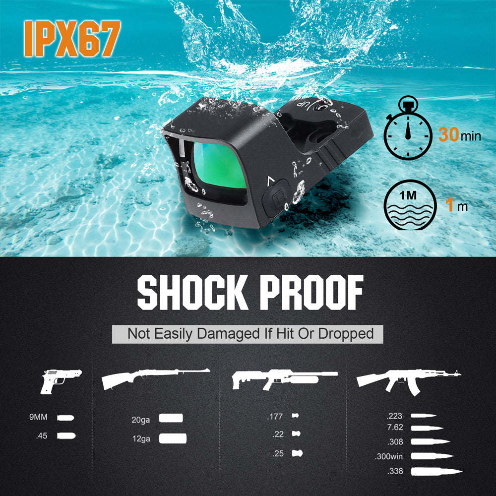 ohhunt® RD U1 3 MOA Micro Green Dot Sight Shake Awake with RMSc Footprint Picatinny Mount 10 Brightness Levels