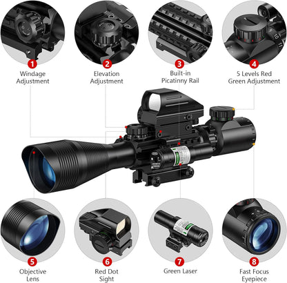 Ohhunt Tactical 4-12X50 Rifle Scope Red Dot Combo Holographic 4 Reticle Sight Combo Riflescope 