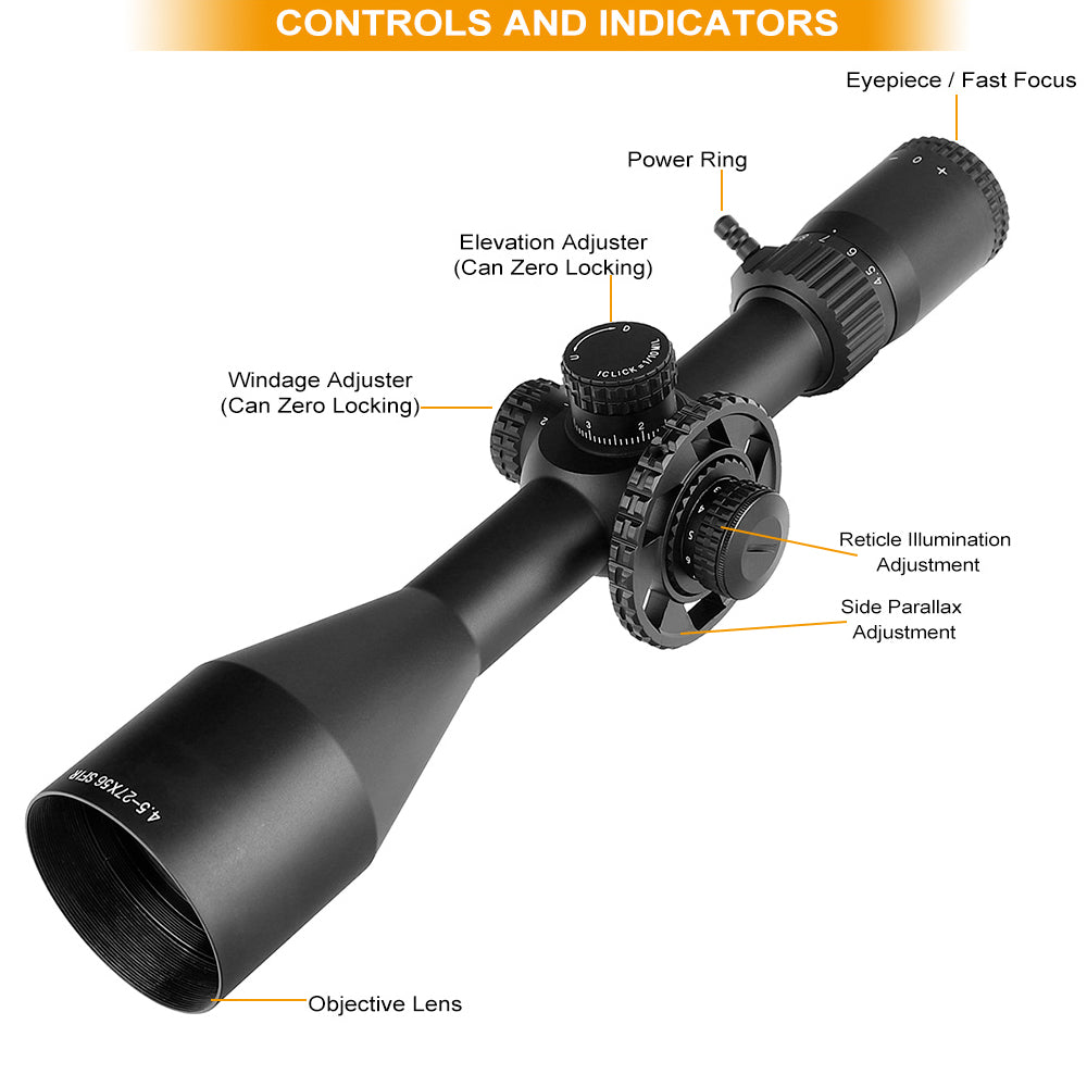 ohhunt 4.5-27X56 SFIR Rifle Scope com guarda-sol - retículo gravado em vidro