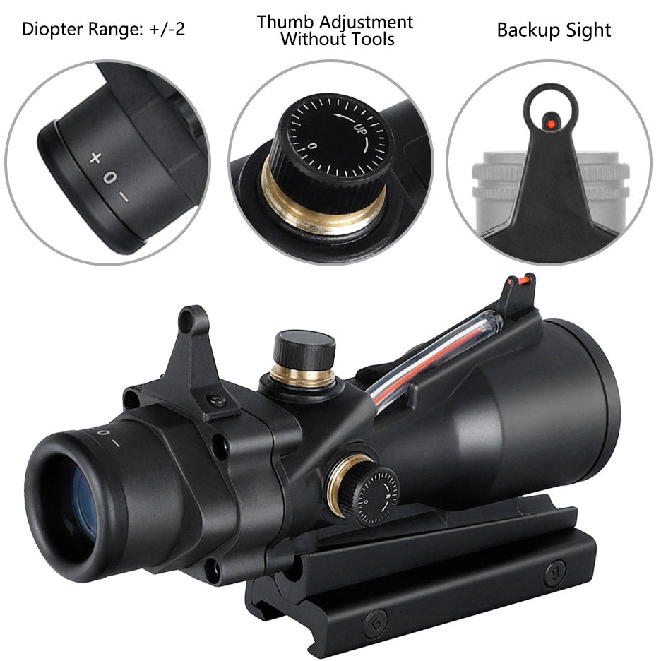 ohhunt® 4X32 Prism Scope Green Optic Fiber Sight with Backup Sight Honeycomb Filter Horseshoe Reticle