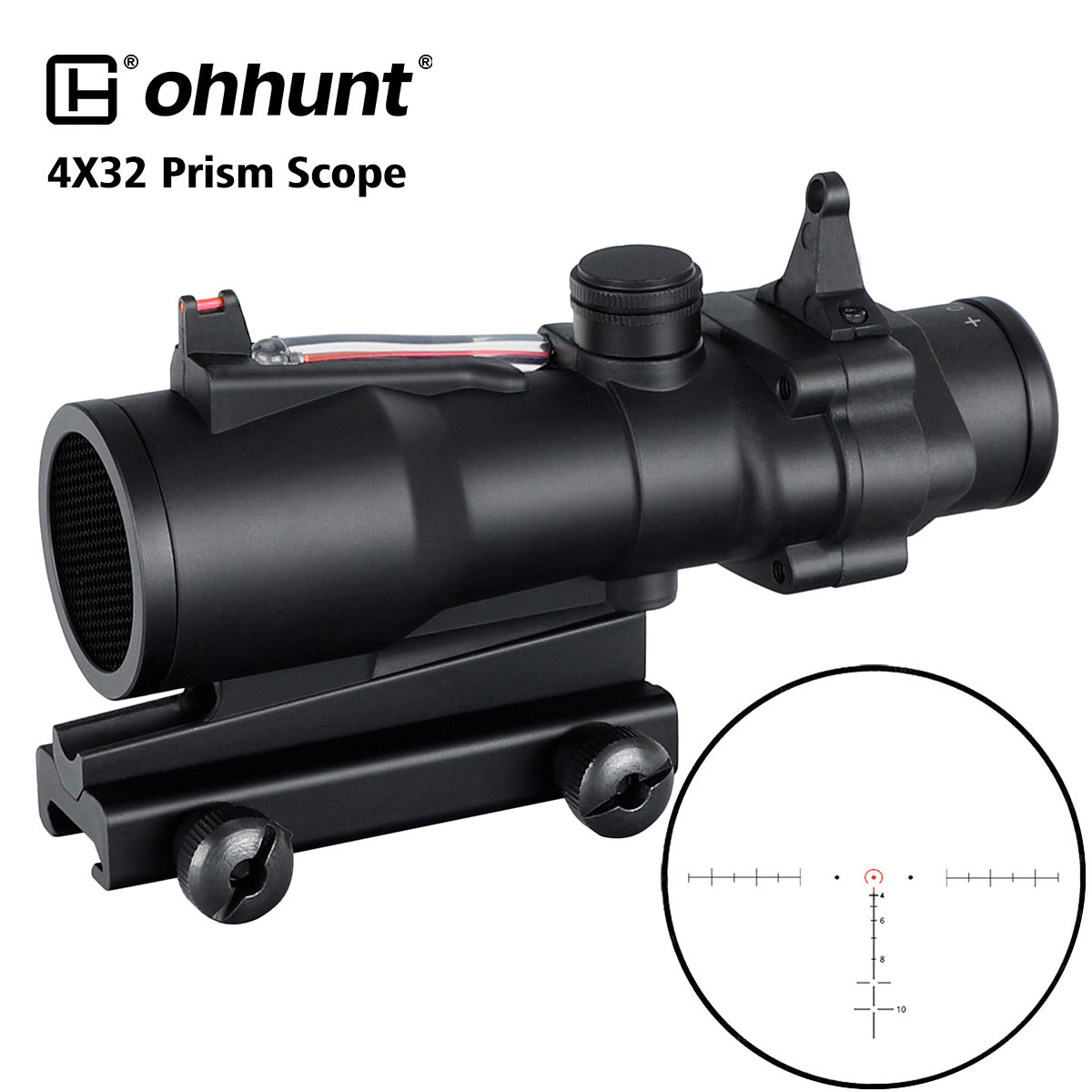 ohhunt® 4X32 Prism Scope Green Optic Fiber Sight with Backup Sight Honeycomb Filter Horseshoe Reticle