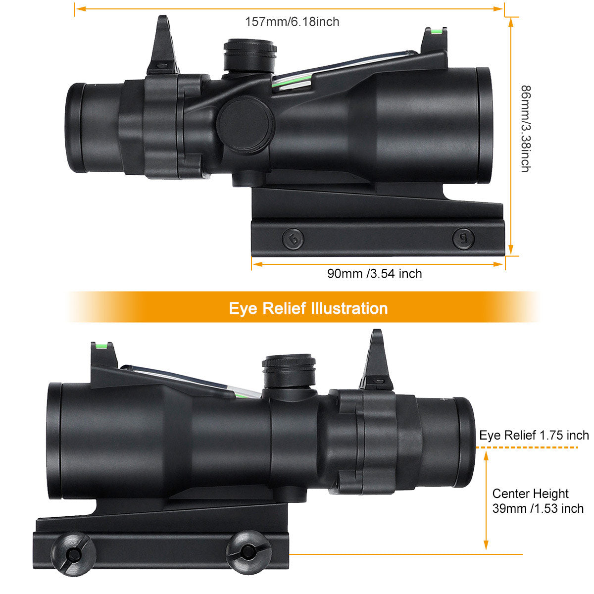 ohhunt® 4X32 Prism Scope Green Optic Fiber Sight with Backup Sight Honeycomb Filter Horseshoe Reticle