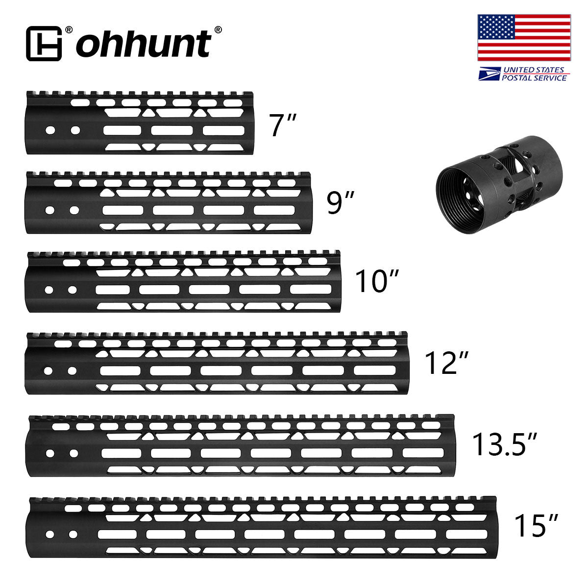 ohhunt® AR15 M-lok Free Float Handguard with Steel Barrel Nut 7