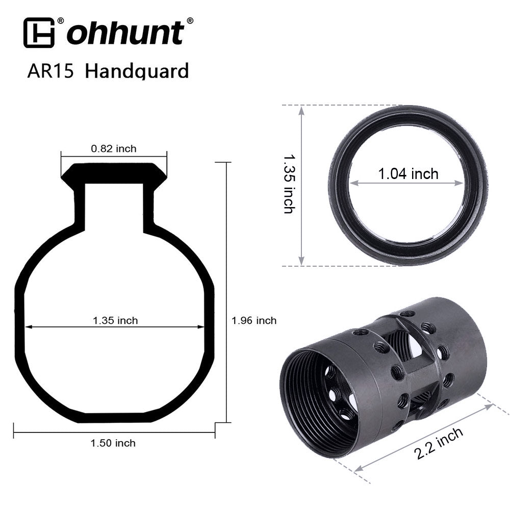 Protetor de mão de flutuação livre ohhunt® AR15 M-lok com porca de barril de aço - 9 polegadas