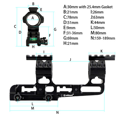 ohhunt 1 pouce 30 mm réglable Picatinny Cantilever Scope Mount