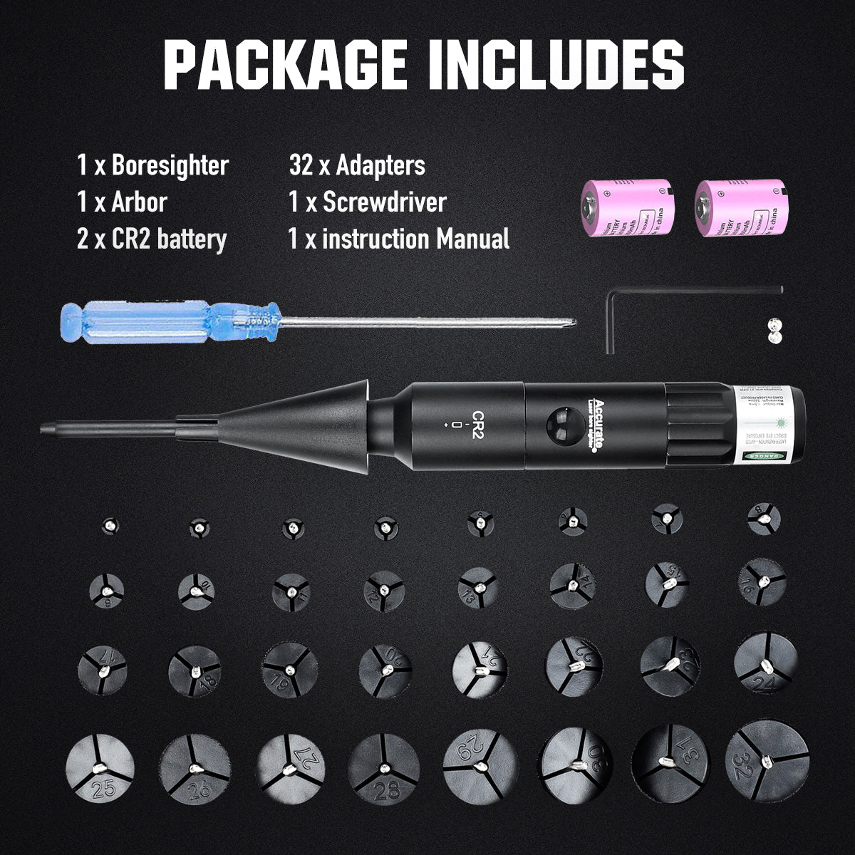 ohhunt Optics Boresighters Kit Green with 32 Adapters fit 0.17 to 12GA