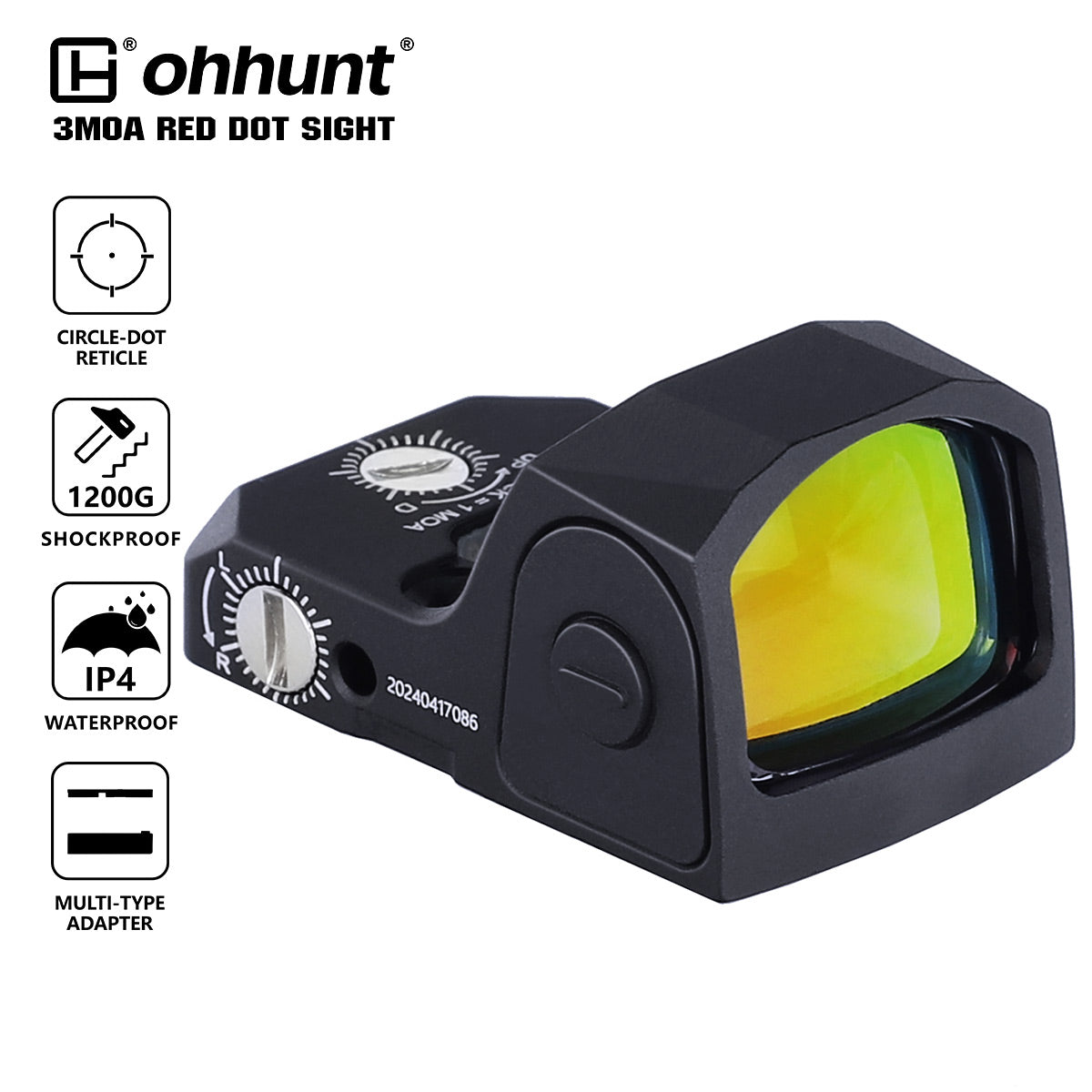 ohhunt RD-005 Circle Dot Reticle Micro Reflex Red Dot Sight with Multi-type Adapter for Glock Rifle, 2 MOA Dot & 32 MOA Circle