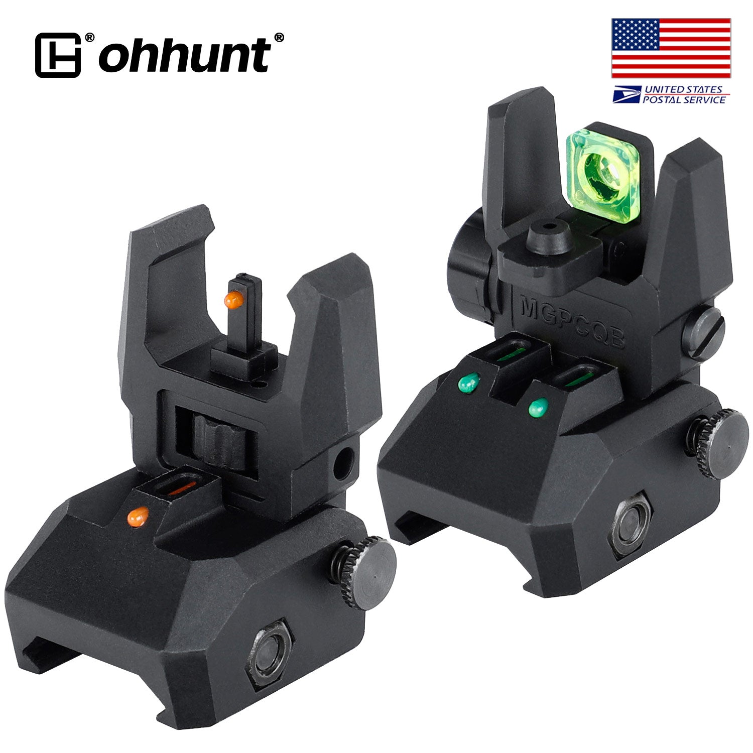 ohhunt® Green Red Dot Flip Up Sights Fiber Optics Polymer Front Rear B