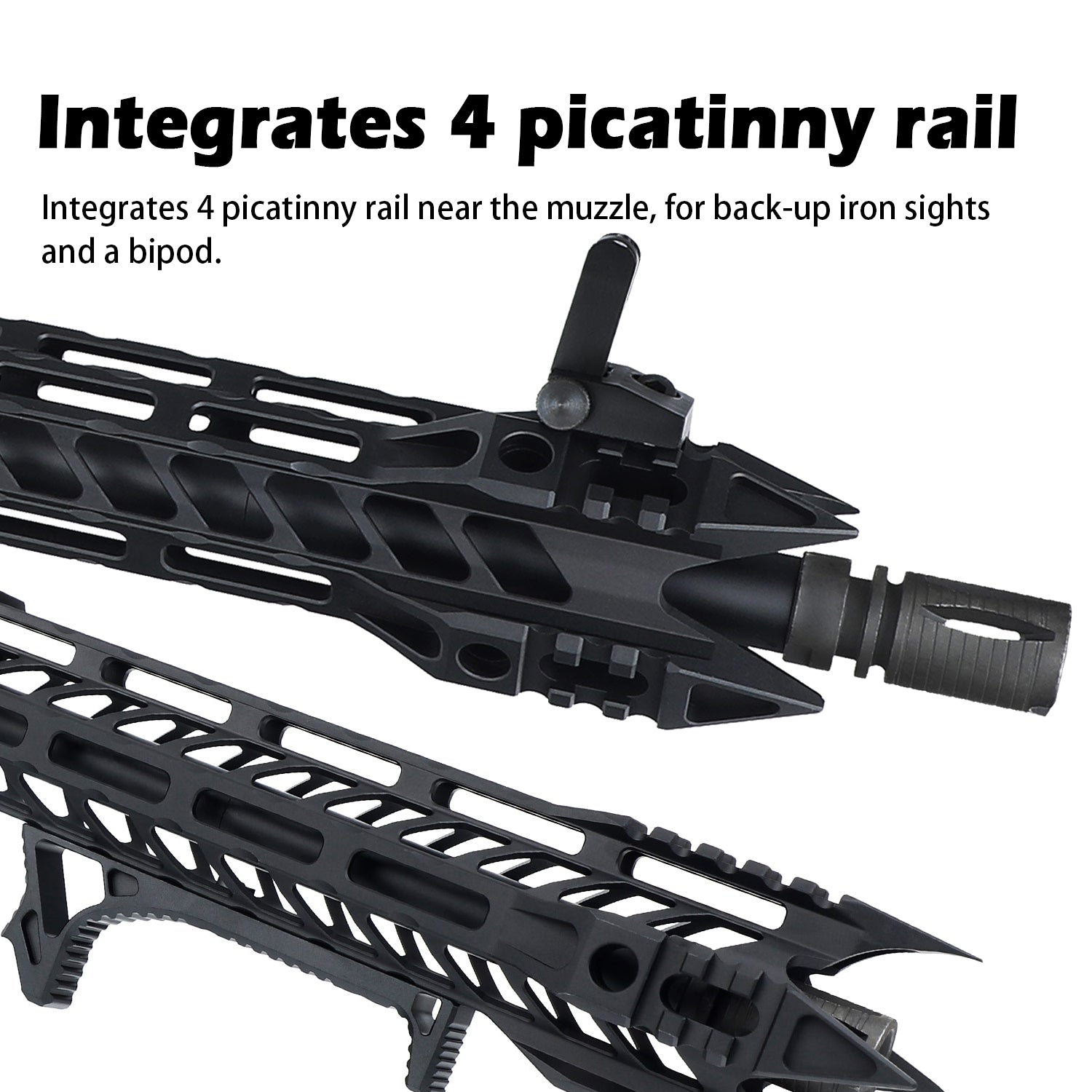 Integrates 4 picatinny rail near the muzzle