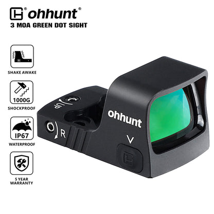 ohhunt® RD U1 3 MOA Micro Shake Awake Red/Green Dot Sight with RMSc Footprint Picatinny Mount 10 Brightness Levels