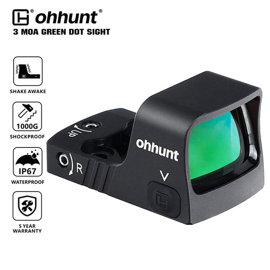 ohhunt® RD U1 3 MOA マイクロシェイクアウェイク レッドドットサイト RMSc フットプリント ピカティニーマウント付き 10段階の明るさ