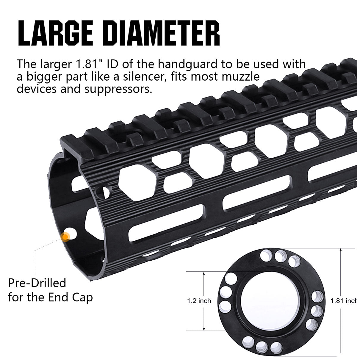 Large Diameter Handguard， Pre-Drilled for the End Cap