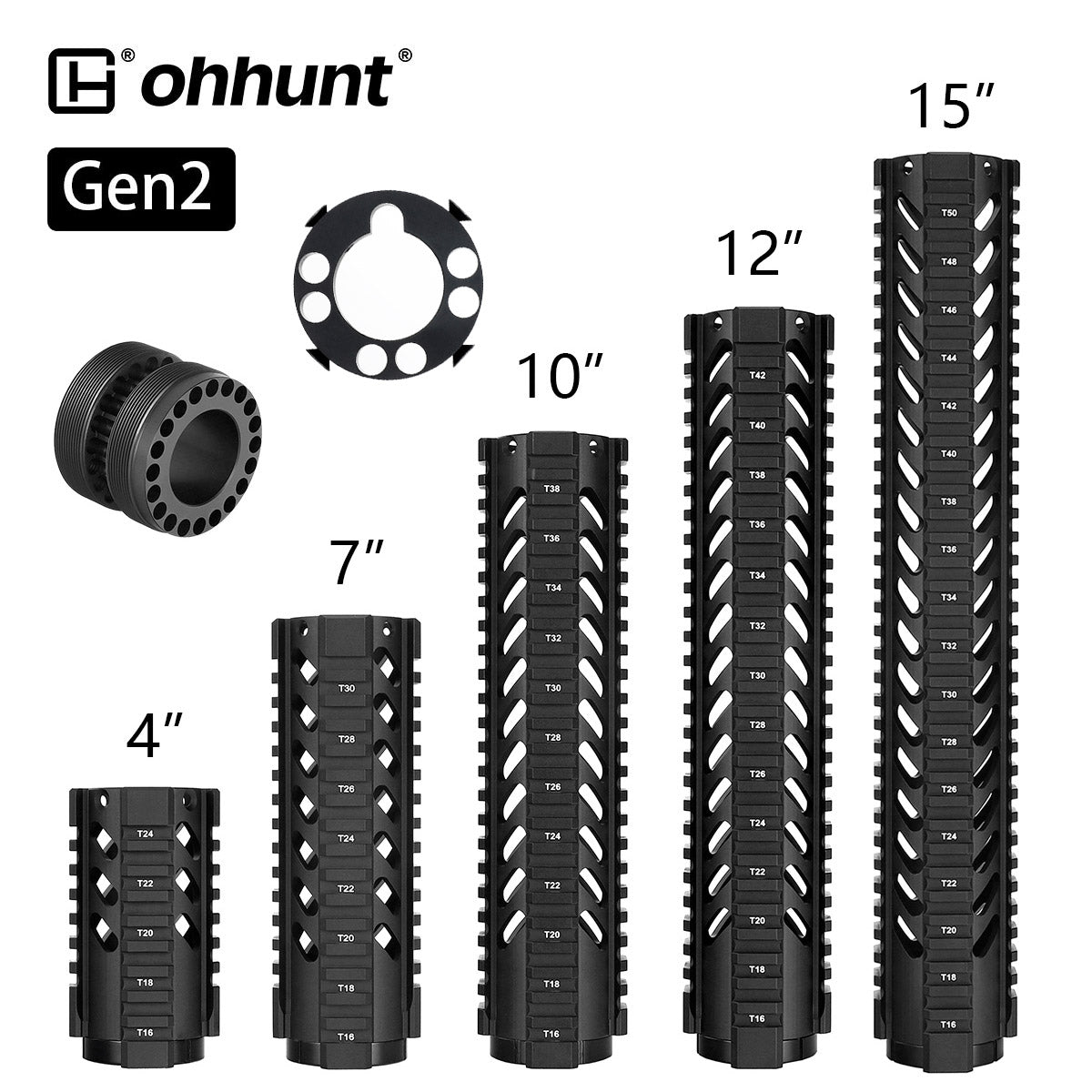 Ohhunt Gen2 AR-15 M16 フリーフロート クアッドレール ハンドガード 4