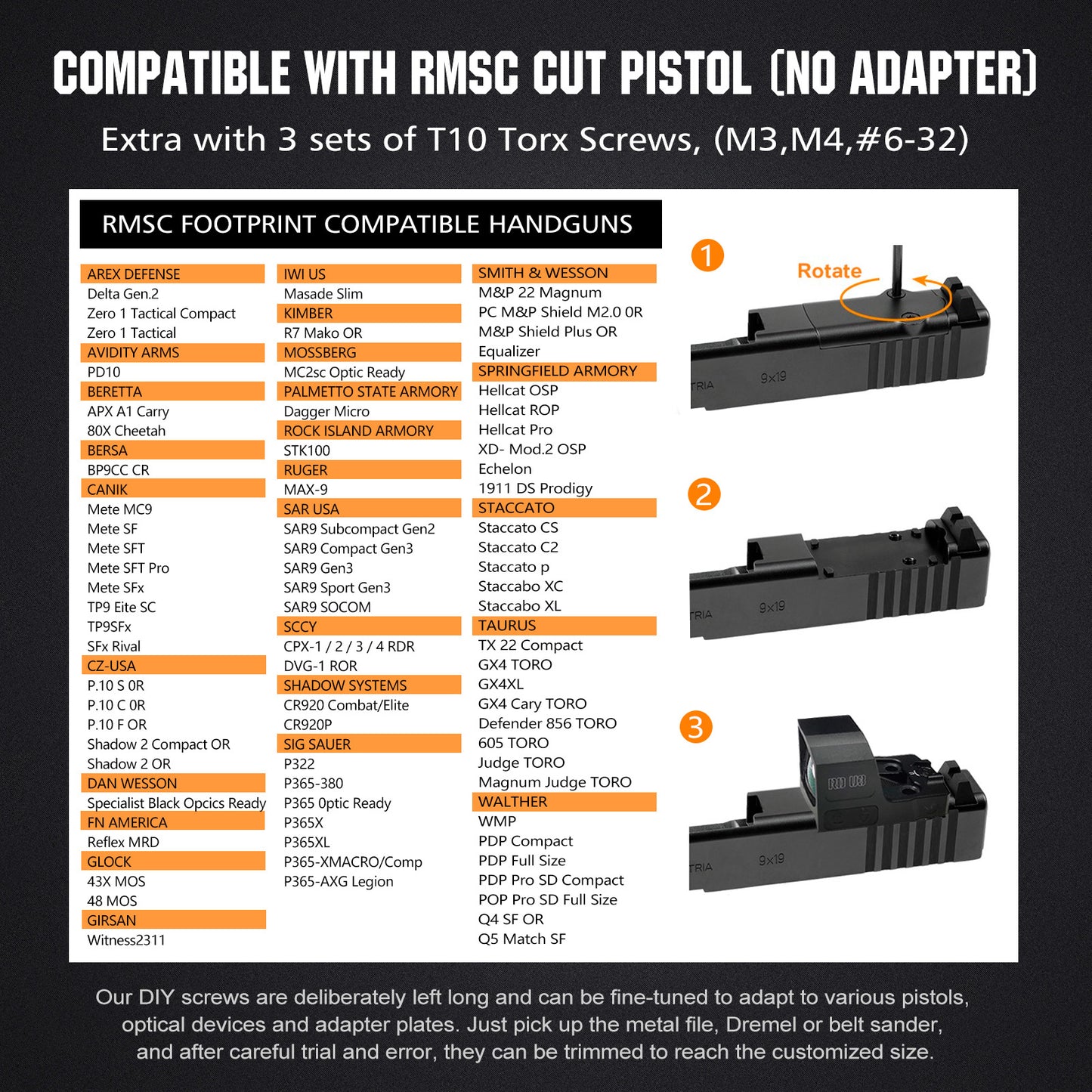 ohhunt RD U3 Large Window 3 MOA Pistol Shake Awake Micro Reflex Red Dot Sight Compatible with RMSc Footprint and Picatinny Mount