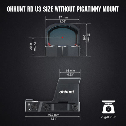 ohhunt® RD U3 Large Window Shake Awake Red Dot Sight with Circle Dot Reticle Compatible with RMSc Footprint and Picatinny Mount