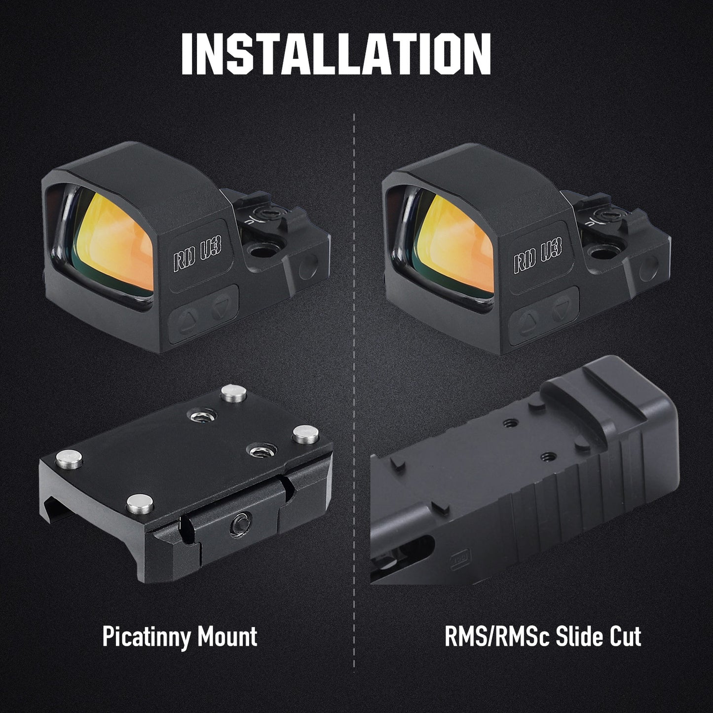 ohhunt® RD U3 Large Window Shake Awake Red Dot Sight with Circle Dot Reticle Compatible with RMSc Footprint and Picatinny Mount