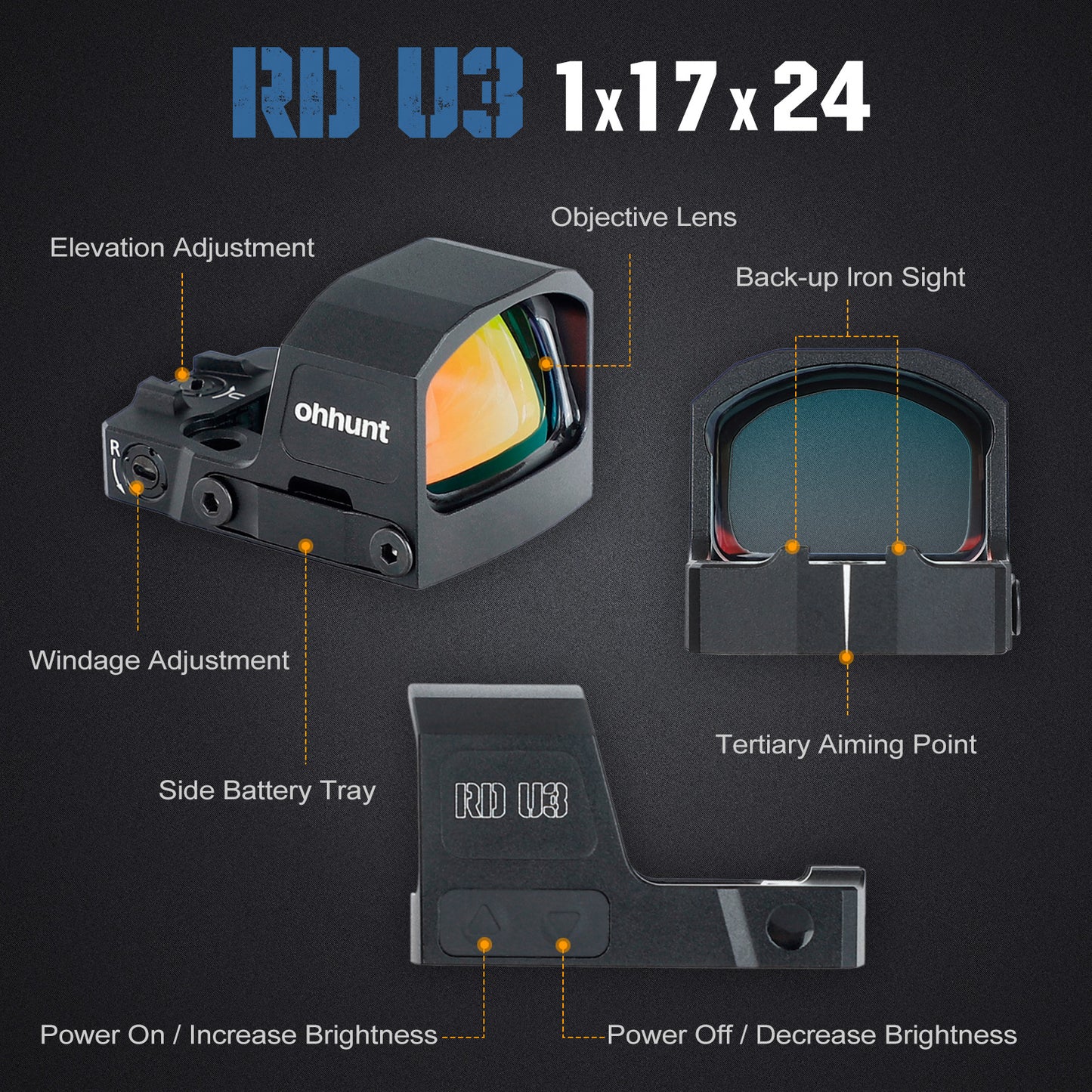 ohhunt® RD U3 Large Window Shake Awake Red Dot Sight with Circle Dot Reticle Compatible with RMSc Footprint and Picatinny Mount