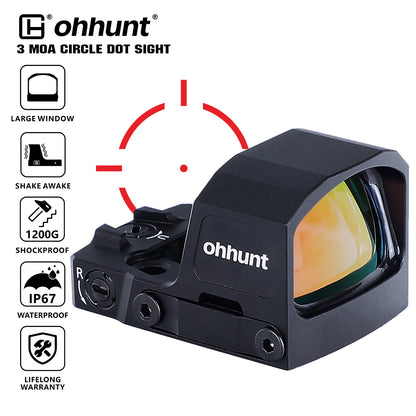 ohhunt® RD U3 Large Window 3 MOA Shake Awake Micro Reflex Red Dot Sight Compatible with RMSc Footprint and Picatinny Mount