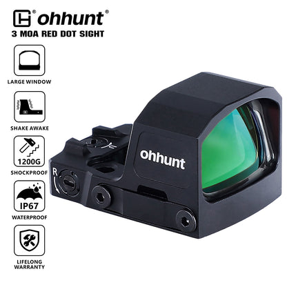 ohhunt® RD U3 Large Window 3 MOA Shake Awake Micro Reflex Red Dot Sight Compatible with RMSc Footprint and Picatinny Mount