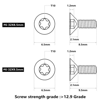 #6-32 screws in 8.5mm  9.5mm for red dot right