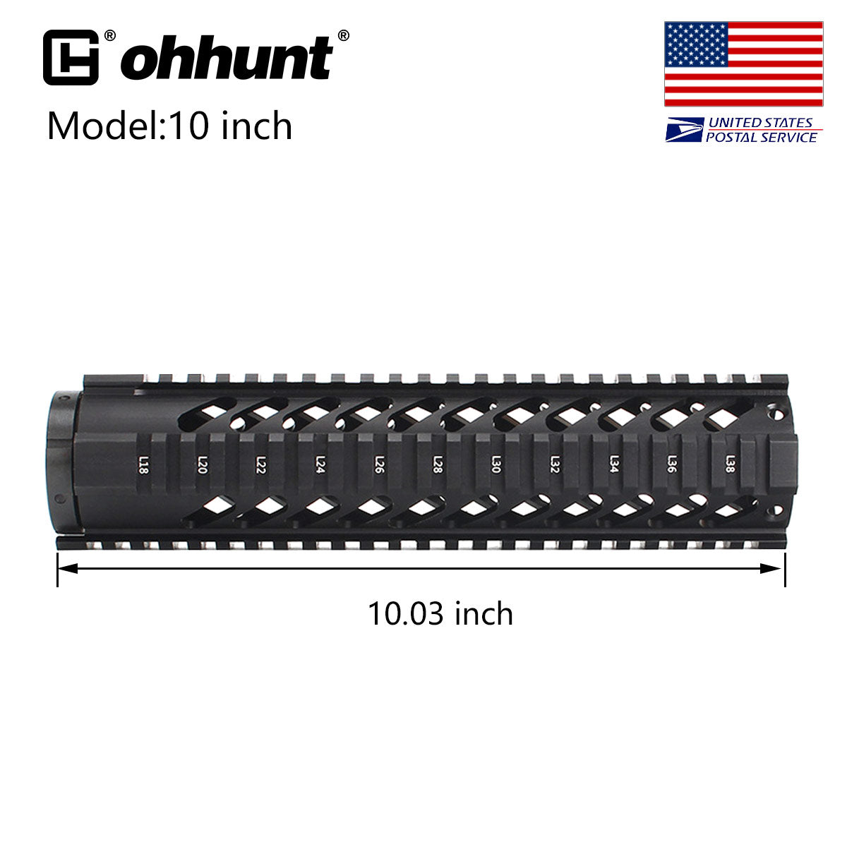 ohhunt AR-15 10" Bộ phận bảo vệ tay vịn Quad Rail nổi tự do có chiều dài trung bình với Đai ốc thùng