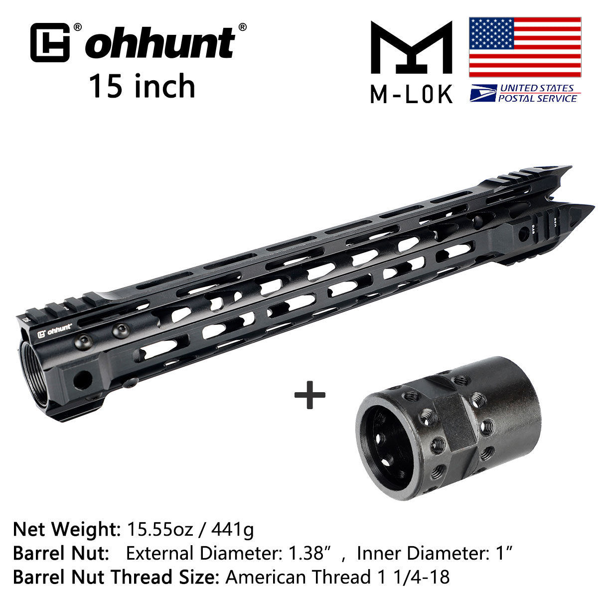 AR-15 フリーフロート ジャベリン M-LOK ハンドガード スチールバレルナット付き 7