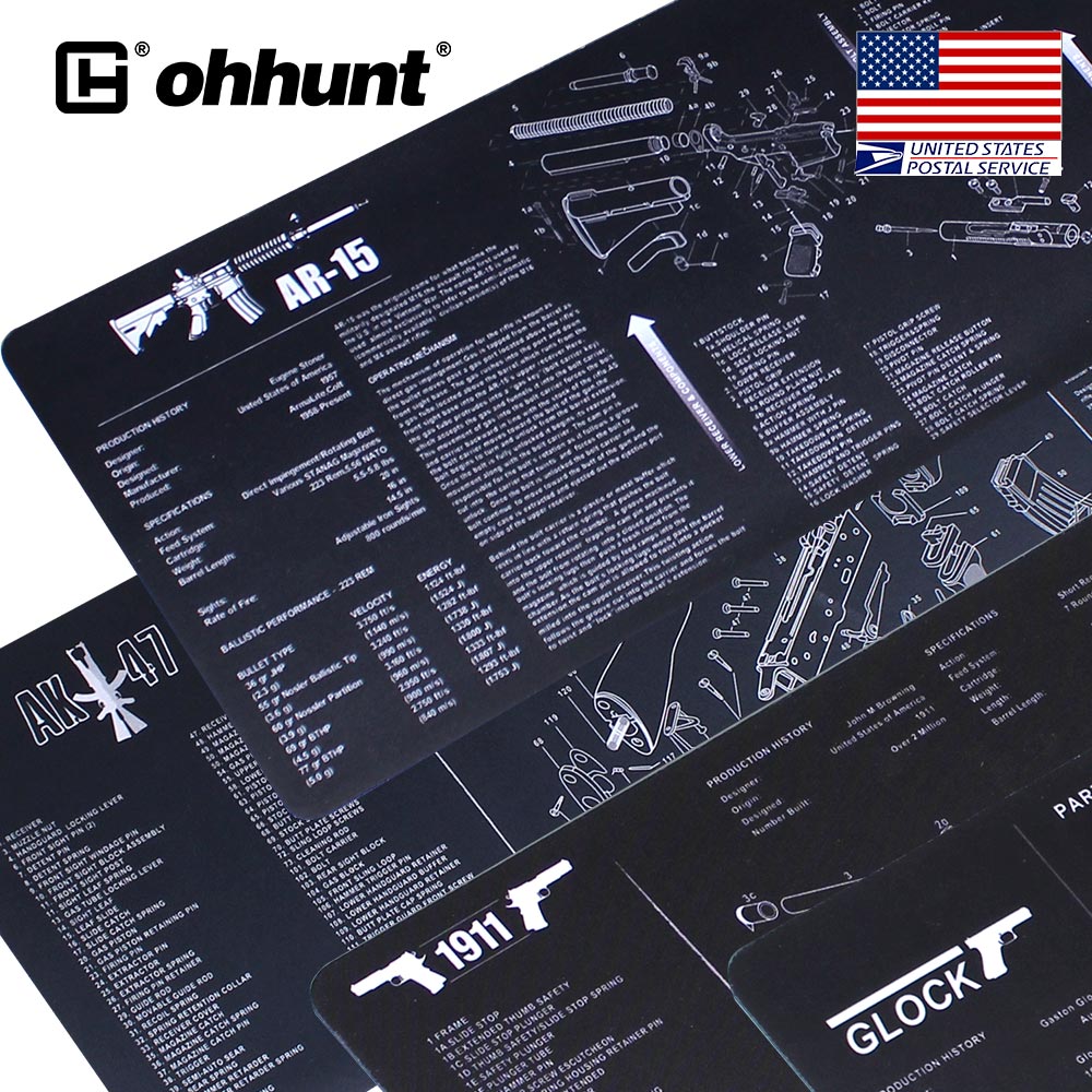 ohhunt®ArmorersBenchMatCleaningMatwithGunSplitPicturePartsDiagram&InstructionsforAR-15AK47