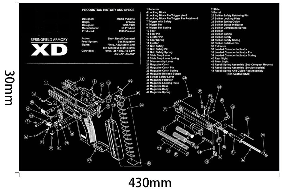 ohhunt® Armorers Bench Mat Cleaning Mat with Gun Split Picture Parts D