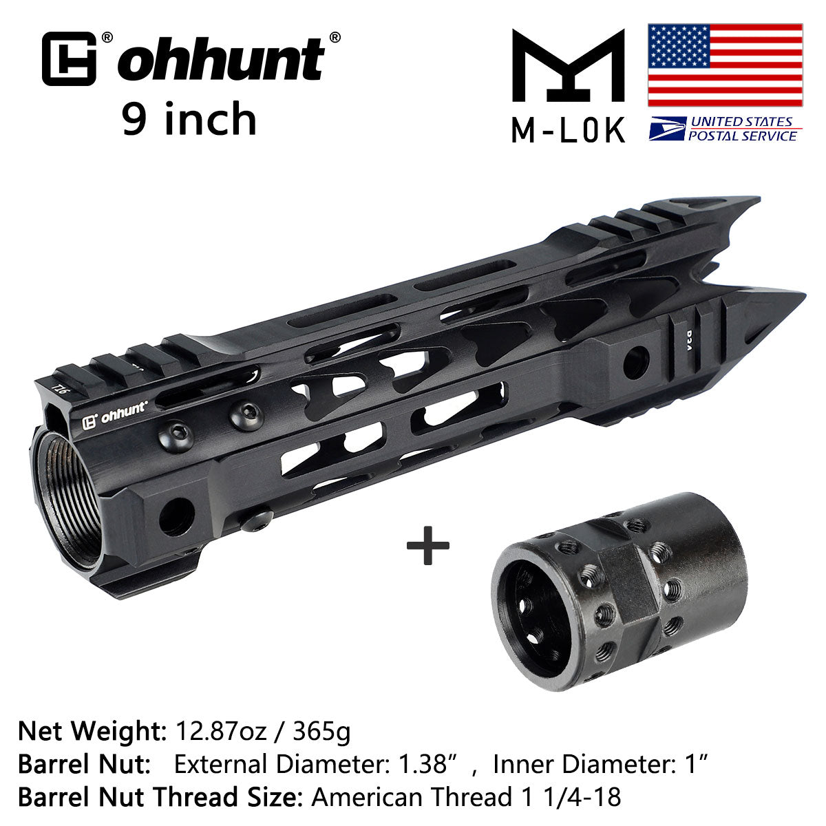 AR-15 フリーフロート ジャベリン M-LOK ハンドガード スチールバレルナット付き 7