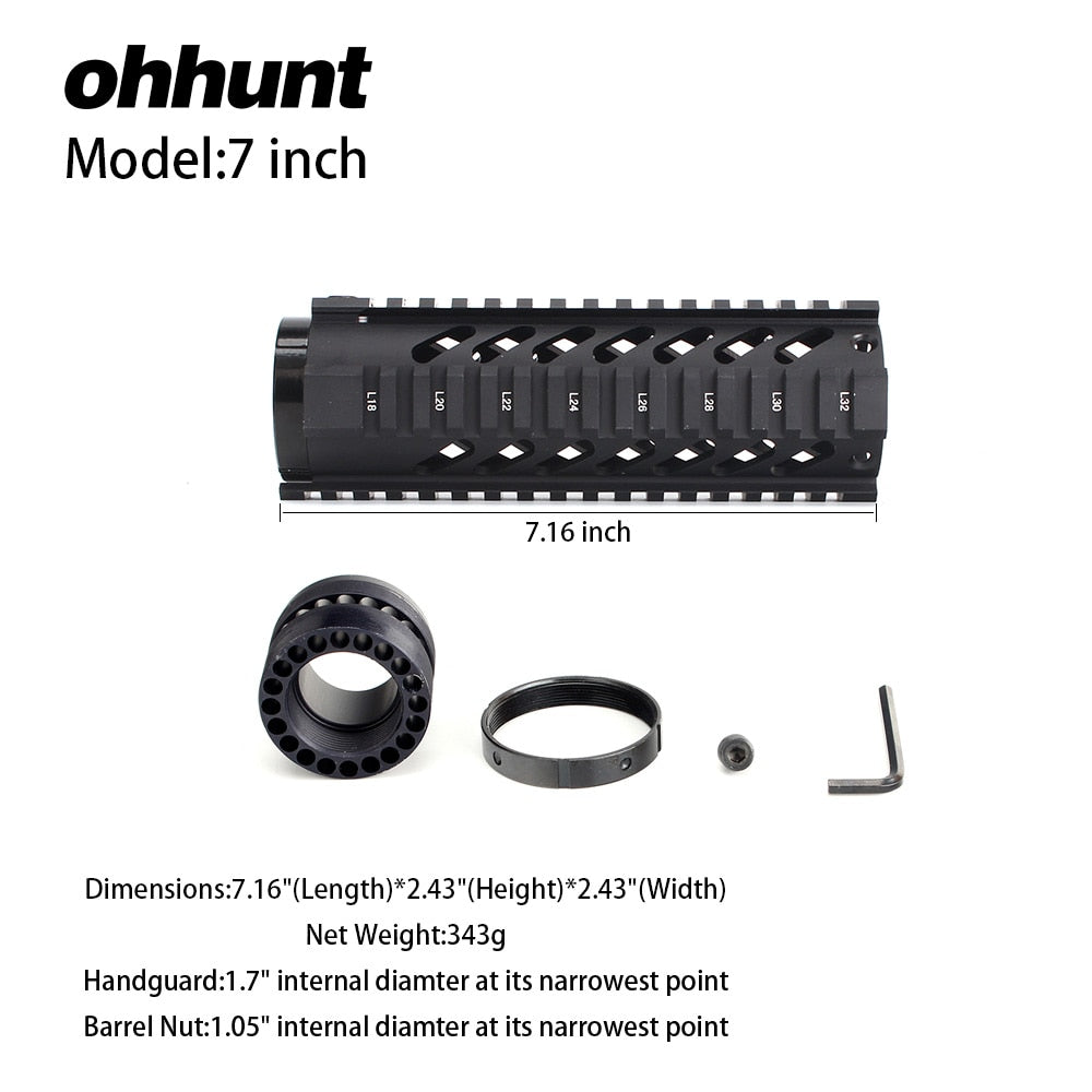 ohhunt AR フリーフロート クアッドレール ハンドガード バレルナット