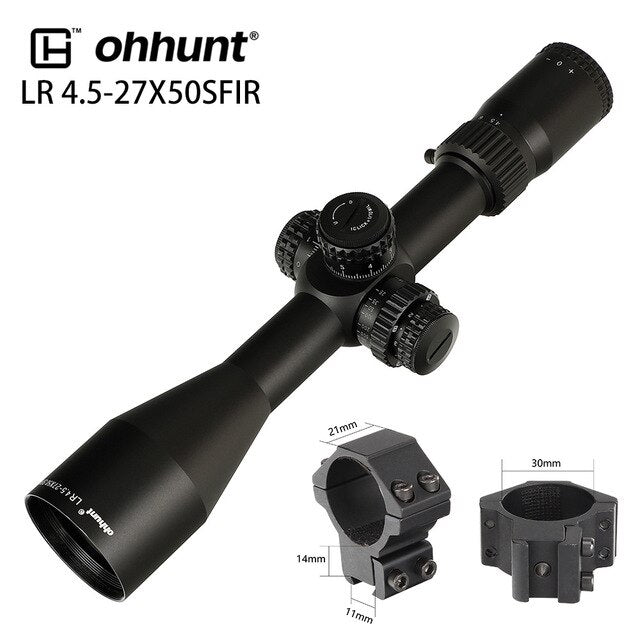 ohhunt® LR 4.5-27x50 SFIR Long Range Rifle Scope Mil Dot Glass Etched Reticle Red Illumination Side Parallax Turrets Lock Reset