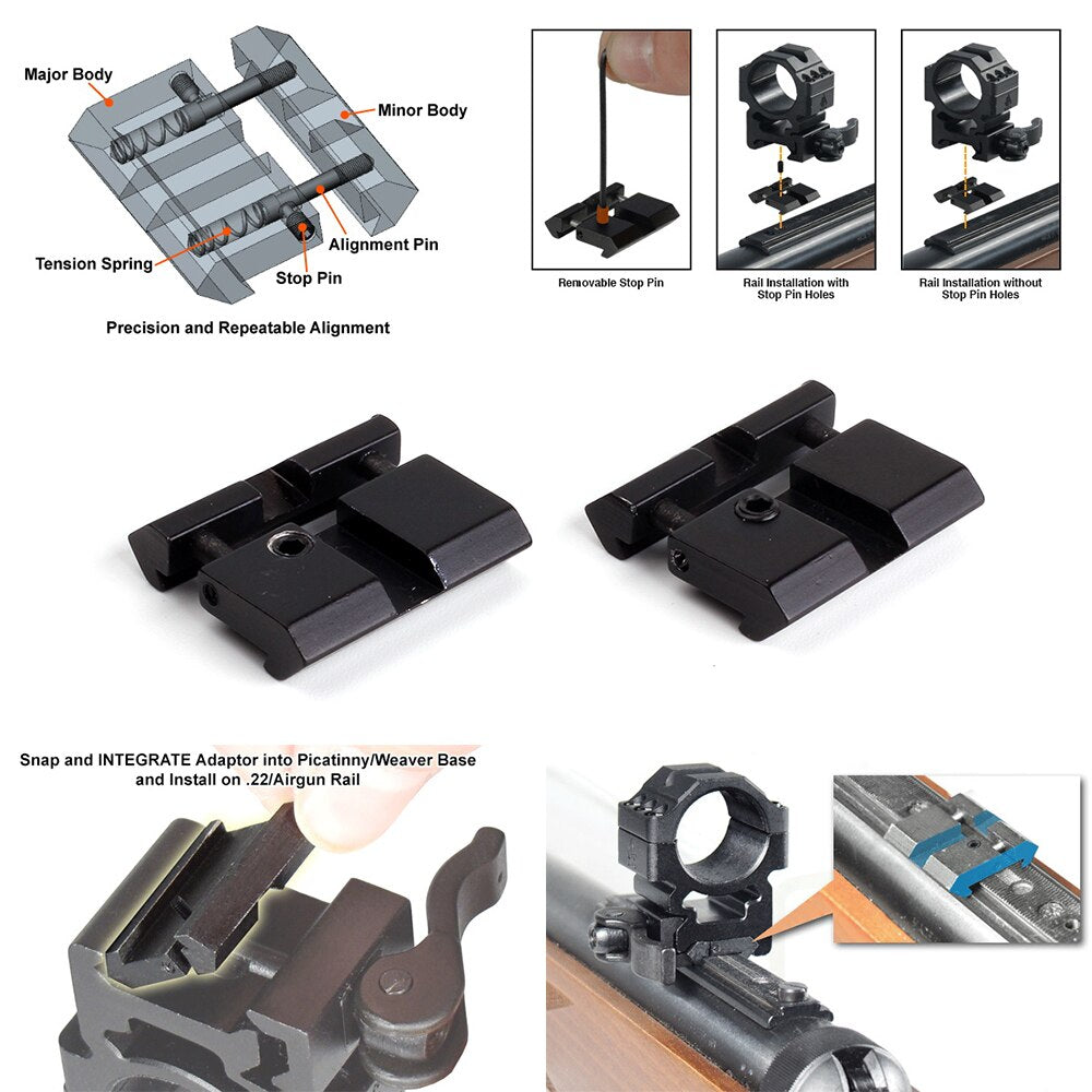 Ohhunt 2 pièces bas 11mm queue d'aronde pistolet à Air comprimé à Picatinny Rail adaptateur encliquetable pour monture d'anneaux de portée avec goupille d'arrêt