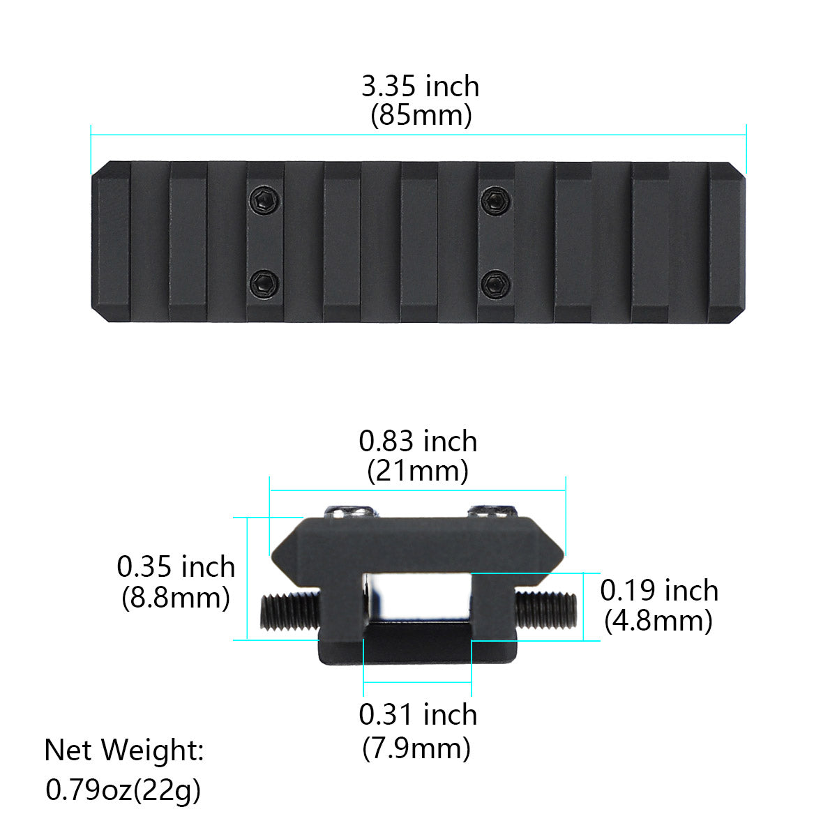 ohhunt® ベンチレーテッド ショットガン リブマウント ピカティニーレール - 3.35 インチ 8 スロット